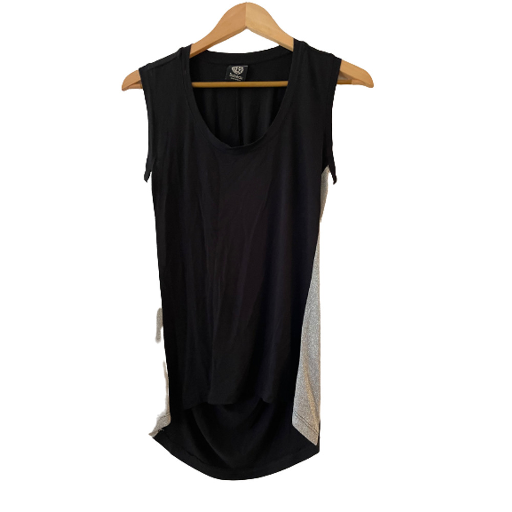 Bobeau Size S Draped Back Tank Blouse High Low Scoop Neck Metallic Sleeveless